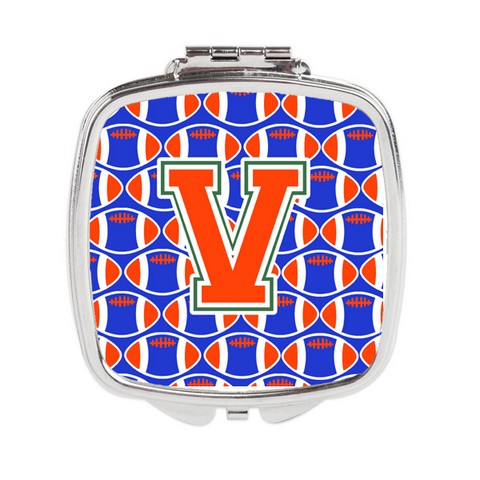Letter V Football Green - Blue & Orange Compact Mirror