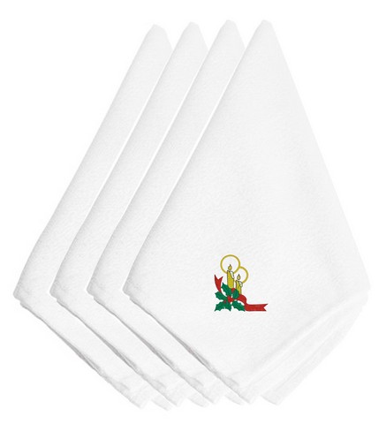 Picture of Carolines Treasures EMBT2073NPKE Christmas Candles with Holly Embroidered Napkins, Set of 4