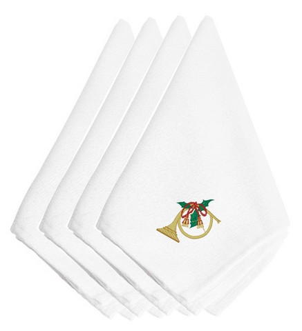 Picture of Carolines Treasures EMBT2079NPKE Christmas French Horn Embroidered Napkins, Set of 4