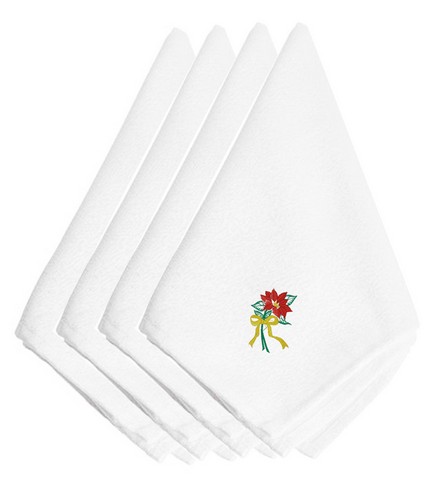 Picture of Carolines Treasures EMBT2102NPKE Christmas Poinsettia Embroidered Napkins, Set of 4