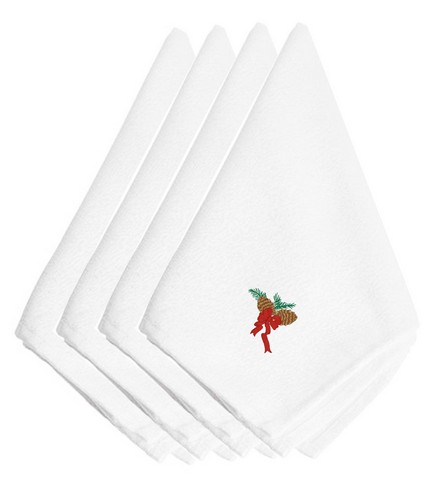 Picture of Carolines Treasures EMBT2106NPKE Christmas Pine Cones with Red Ribbon Embroidered Napkins, Set of 4
