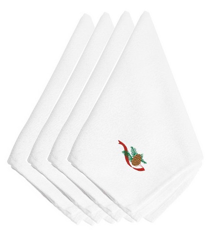 Picture of Carolines Treasures EMBT2107NPKE Christmas Single Pine Cone with Red Ribbon Embroidered Napkins, Set of 4