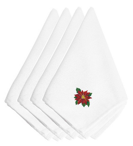 Picture of Carolines Treasures EMBT2405NPKE Christmas Poinsetta Embroidered Napkins, Set of 4