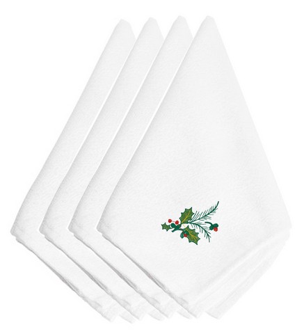 Picture of Carolines Treasures EMBT2407NPKE Christmas Holly Sprig Embroidered Napkins, 20 x 0.1 x 20 in. - Set of 4