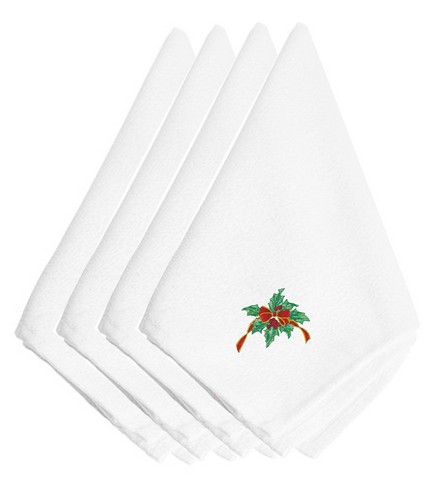 Picture of Carolines Treasures EMBT2412NPKE Christmas Holly Ribbon Embroidered Napkins, Set of 4