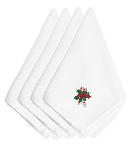 Picture of Carolines Treasures EMBT2413NPKE Christmas Candy Cane & Holly Embroidered Napkins, Set of 4