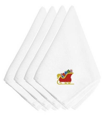 Picture of Carolines Treasures EMBT2425NPKE Christmas Santas Sleigh Embroidered Napkins, Set of 4