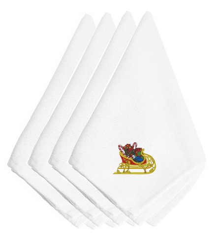 Picture of Carolines Treasures EMBT2973NPKE Christmas Sleigh with Presents Embroidered Napkins, Set of 4