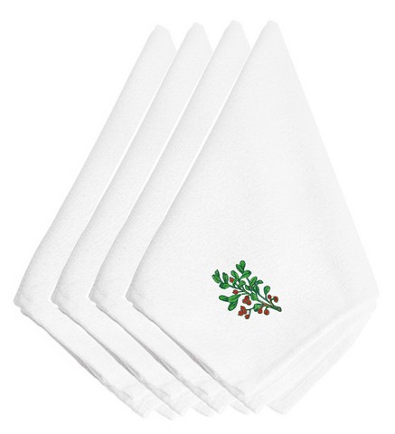 Picture of Carolines Treasures EMBT2975NPKE Christmas Holly Sprig Embroidered Napkins, 20 x 0.1 x 20 in. - Set of 4
