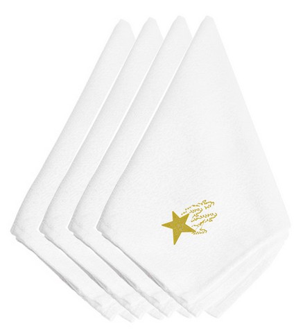 Picture of Carolines Treasures EMBT2982NPKE Christmas Gold Star Embroidered Napkins, Set of 4