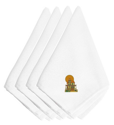 Picture of Carolines Treasures EMBT3508NPKE Halloween Haunted House Embroidered Napkins, Set of 4
