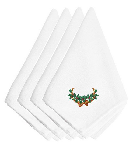 Picture of Carolines Treasures EMBT3535NPKE Christmas Holly Swag Embroidered Napkins, Set of 4