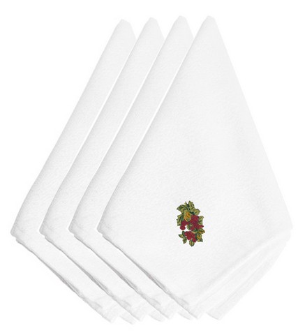 Picture of Carolines Treasures EMBT3816NPKE Fall Raspberry Bunch Embroidered Napkins, Set of 4
