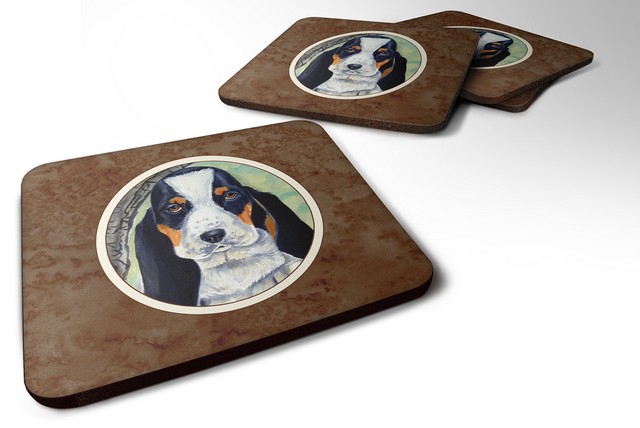 Picture of Carolines Treasures 7002FC Basset Hound on the Branch Foam Coaster, Set of 4