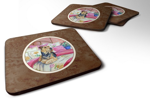 Picture of Carolines Treasures 7006FC Airedale Waiting on Mom Foam Coaster, Set of 4
