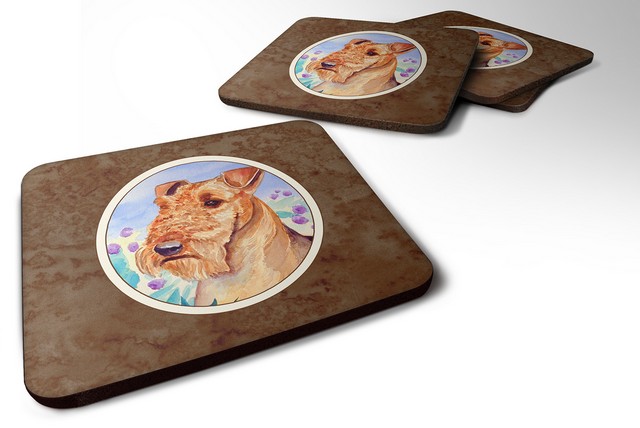Picture of Carolines Treasures 7007FC Airedale Terrier in Flowers Foam Coaster, Set of 4