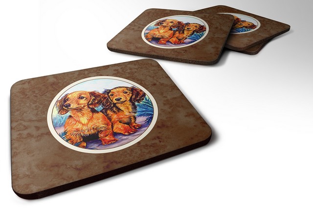 Picture of Carolines Treasures 7022FC Long Hair Red Dachshund Two Peas Foam Coaster, Set of 4