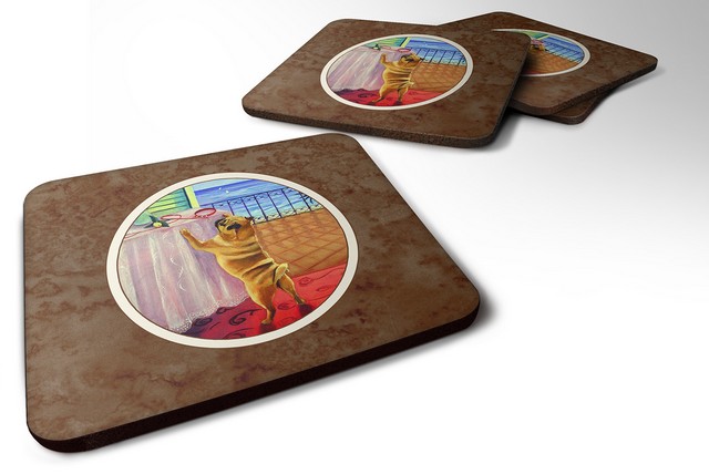 Picture of Carolines Treasures 7027FC Helping Himself Fawn Pug Foam Coaster, Set of 4