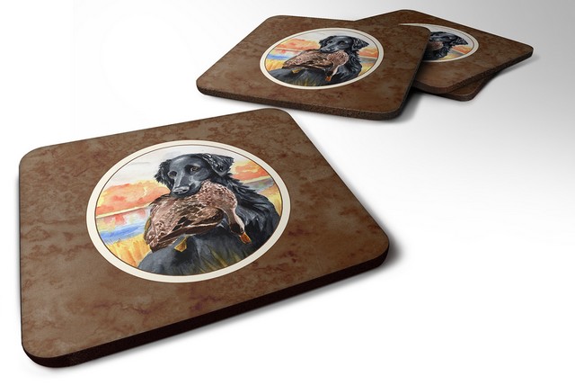 Picture of Carolines Treasures 7032FC Flat Coated Retriever Foam Coaster, 3.5 x 0.25 x 3.5 in. - Set of 4