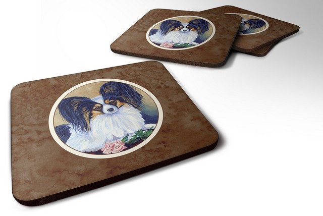 Picture of Carolines Treasures 7037FC Papillon a Rose for you Foam Coaster, Set of 4