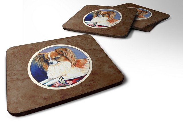 Picture of Carolines Treasures 7038FC Papillon Rose & Butterfly Foam Coaster, Set of 4