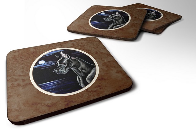 Picture of Carolines Treasures 7060FC Black Great Dane in the Moonlight Foam Coaster, Set of 4
