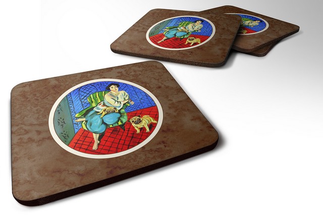 Picture of Carolines Treasures 7072FC Lady with Her Fawn Pug Foam Coaster, Set of 4