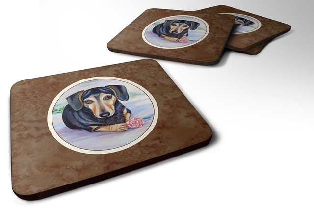 Picture of Carolines Treasures 7076FC Black & Cream Dachshund Foam Coaster, Set of 4