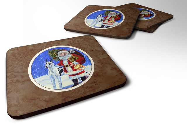 Picture of Carolines Treasures 7083FC Harlequin Great Dane with Santa Claus Foam Coaster, Set of 4