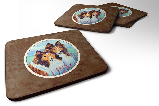 Picture of Carolines Treasures 7086FC Sable Shelties Double Trouble Foam Coaster, Set of 4