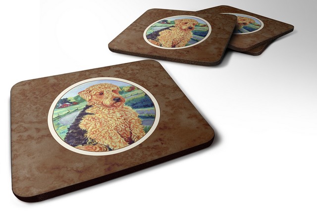 Picture of Carolines Treasures 7096FC Airedale Terrier Foam Coaster, 3.5 x 0.25 x 3.5 in. - Set of 4