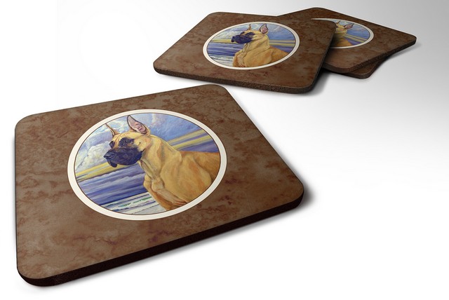Picture of Carolines Treasures 7101FC Fawn Great Dane at the Beach Foam Coaster, Set of 4