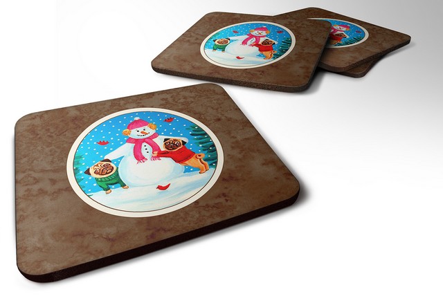 Picture of Carolines Treasures 7115FC Snowman with Pug Winter Snowman Foam Coaster, Set of 4