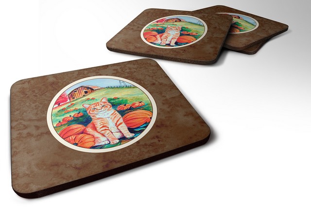 Picture of Carolines Treasures 7123FC Tabby Cat in Pumpins Foam Coaster, Set of 4