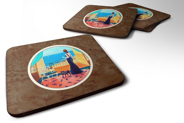 Picture of Carolines Treasures 7133FC Lady with Her Pug Foam Coaster, 3.5 x 0.25 x 3.5 in. - Set of 4