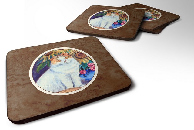 Picture of Carolines Treasures 7153FC Cat Foam Coaster, 3.5 x 0.25 x 3.5 in. - Set of 4