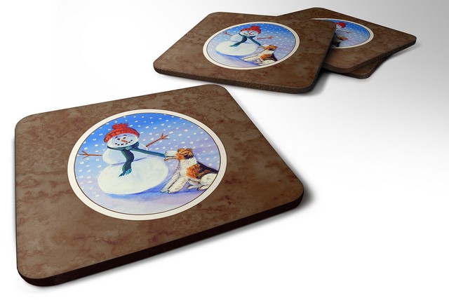 Picture of Carolines Treasures 7156FC Snowman with Fox Terrier Foam Coaster, Set of 4