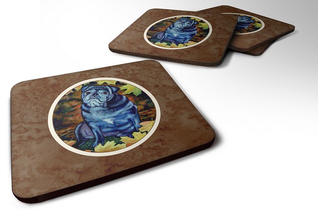 Picture of Carolines Treasures 7159FC Old Black Pug in Fall Leaves Foam Coaster, Set of 4