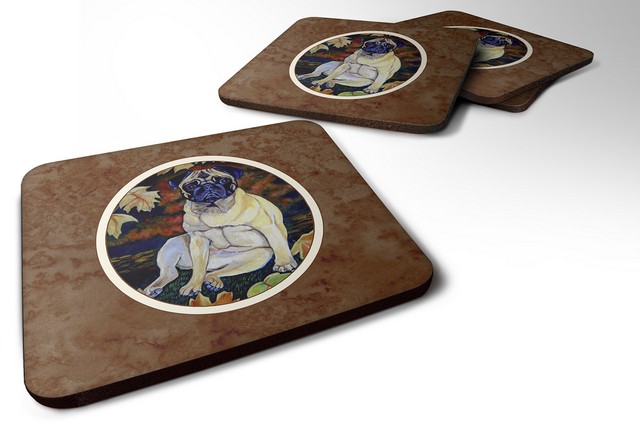 Picture of Carolines Treasures 7160FC Fawn Pug in Fall Leaves Foam Coaster, Set of 4