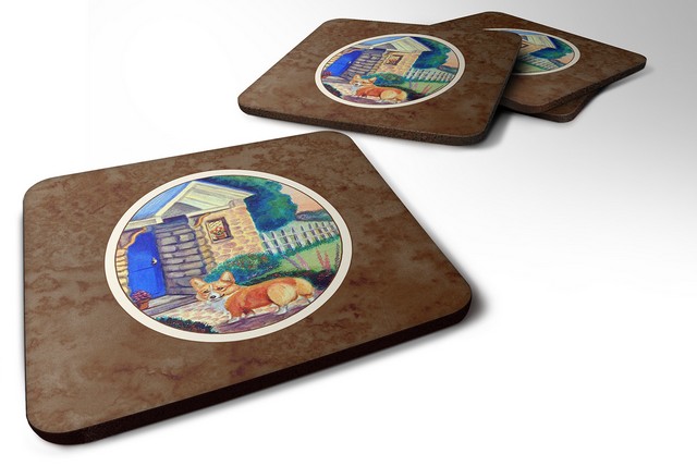Picture of Carolines Treasures 7169FC Corgi at the Cottage Foam Coaster, Set of 4