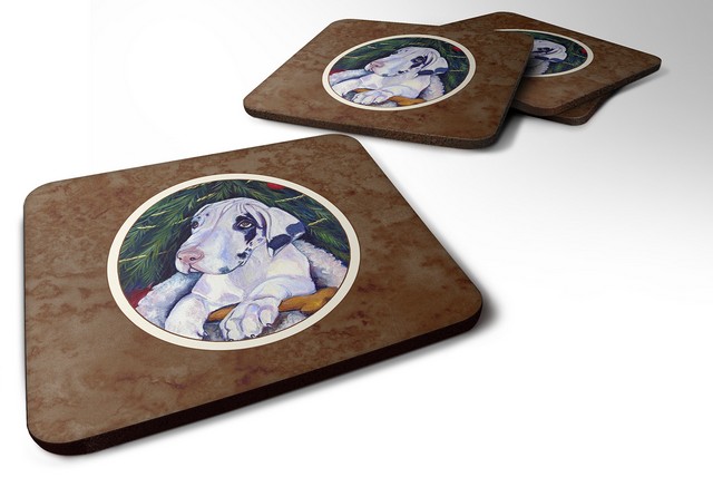 Picture of Carolines Treasures 7172FC Christmas Tree with Harlequin Great Dane Foam Coaster, Set of 4
