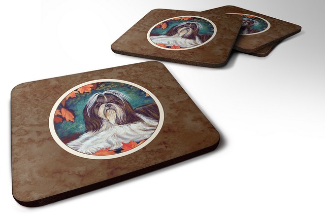 Picture of Carolines Treasures 7182FC Autumn Leaves Shih Tzu Foam Coaster, Set of 4