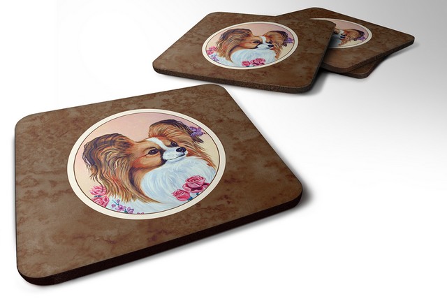 Picture of Carolines Treasures 7237FC Papillon Foam Coaster, 3.5 x 0.25 x 3.5 in. - Set of 4