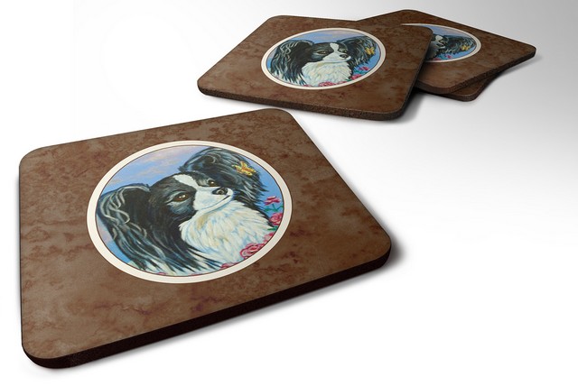 Picture of Carolines Treasures 7247FC Black & White Papillon Foam Coaster, Set of 4