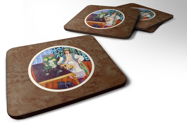 Picture of Carolines Treasures 7265FC Lady with Her Pug Foam Coaster, 3.5 x 0.25 x 3.5 in. - Set of 4