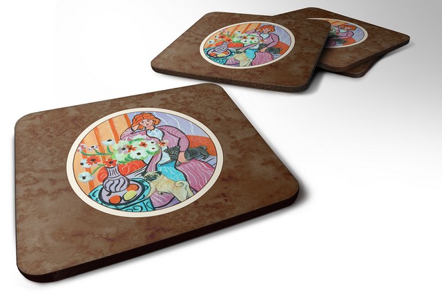 Picture of Carolines Treasures 7266FC Lady with Her Pug Foam Coaster, 3.5 x 0.25 x 3.5 in. - Set of 4