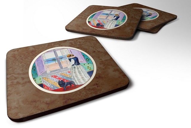 Picture of Carolines Treasures 7268FC Lady with Her Schipperke Foam Coaster, 3.5 x 0.25 x 3.5 in. - Set of 4