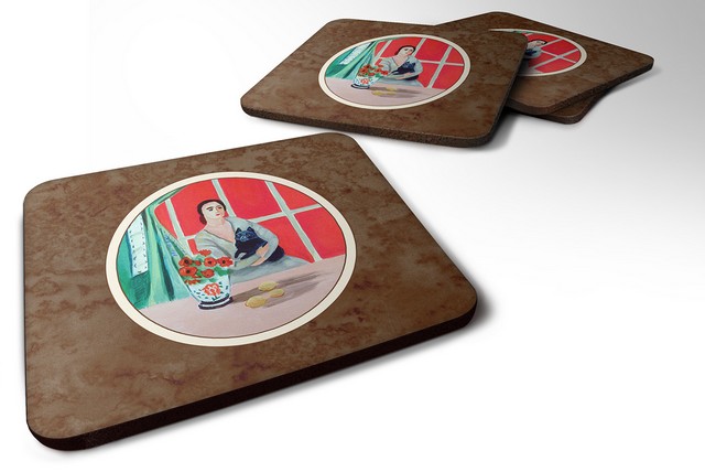 Picture of Carolines Treasures 7269FC Lady with Her Schipperke Foam Coaster, 3.5 x 0.25 x 3.5 in. - Set of 4