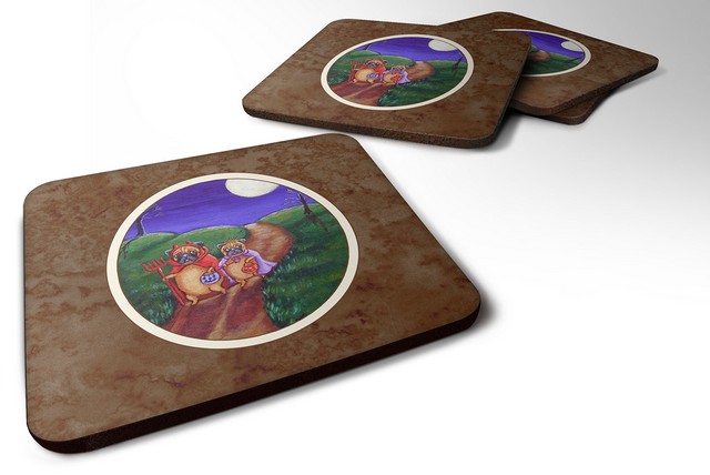 Picture of Carolines Treasures 7281FC Trick or Treat Halloween Pug Foam Coaster, Set of 4