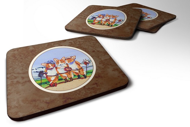 Picture of Carolines Treasures 7283FC Cowboy Corgi Foam Coaster, Set of 4